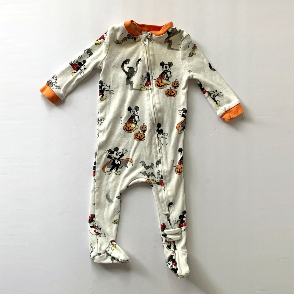 Pottery Barn Kid's Baby Disney Mickey Mouse Organic Nursery Pajamas Sz 3-6 mo‎